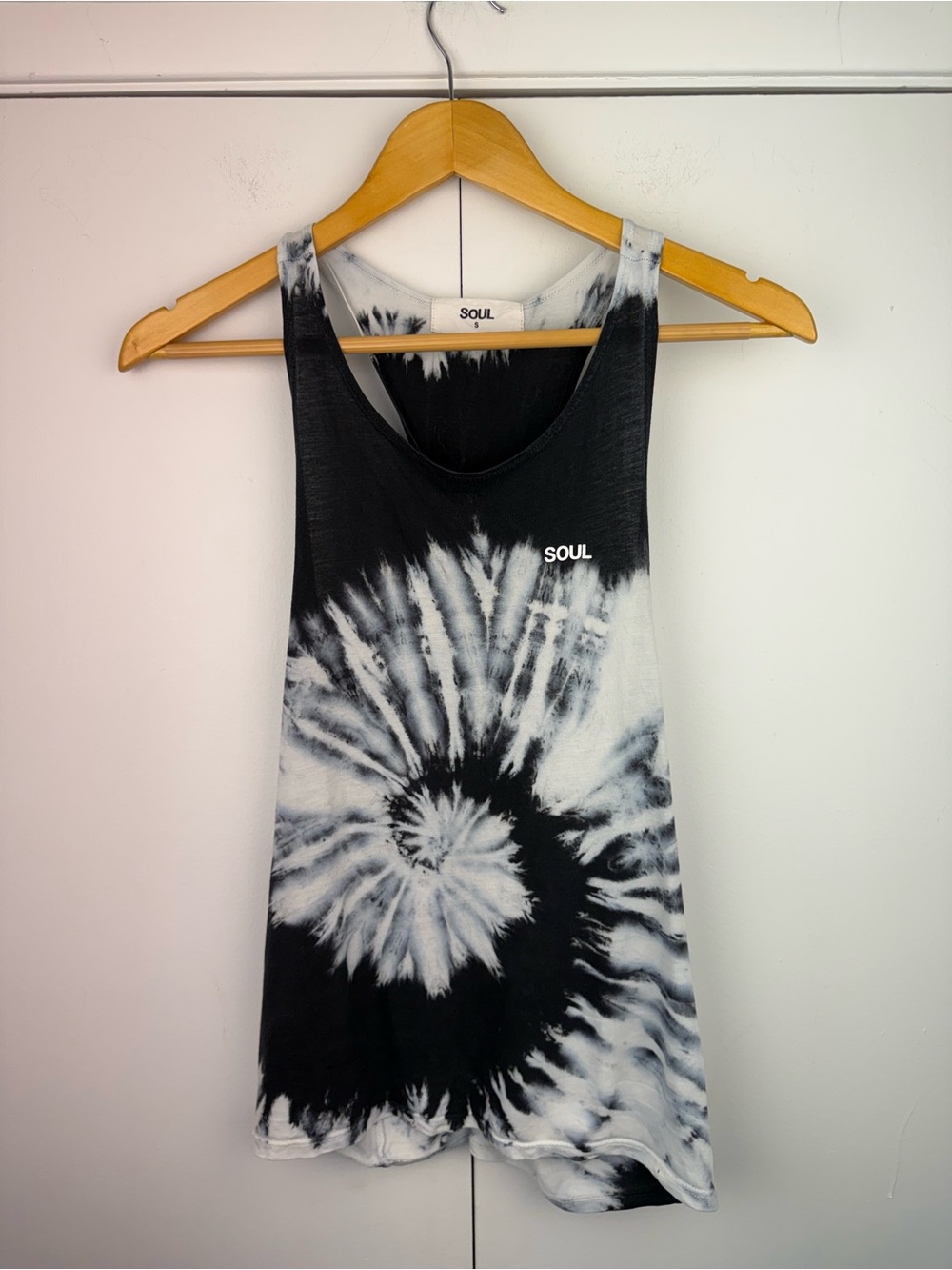SoulCycle SOUL Tie Dye Twist Back Tank Top Black White S